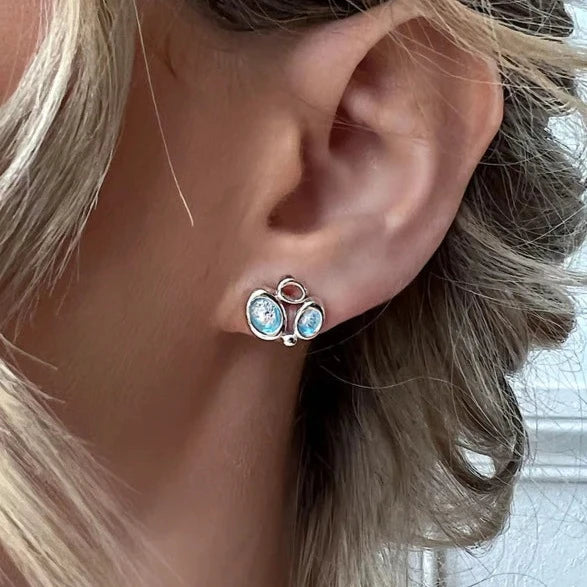 Pre-Order | Sterling Silver Sheila Fleet Blue Enamel 'Arctic Stream' Stud Earrings