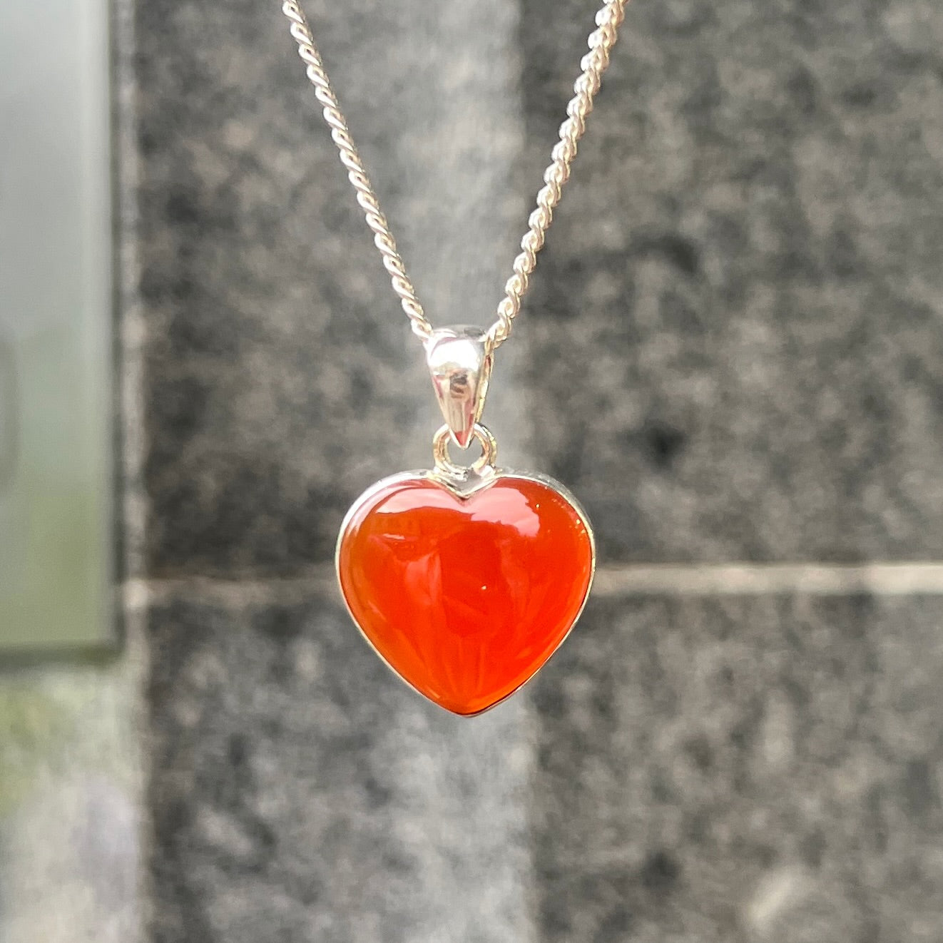 Sterling Silver Orange Carnelian Love Heart Necklace