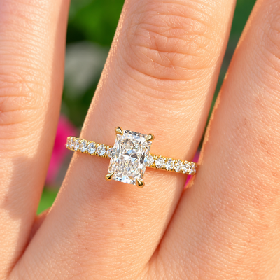 Radiant-Cut Lab-Grown Diamond 18ct Yellow Gold Engagement Ring | Size N