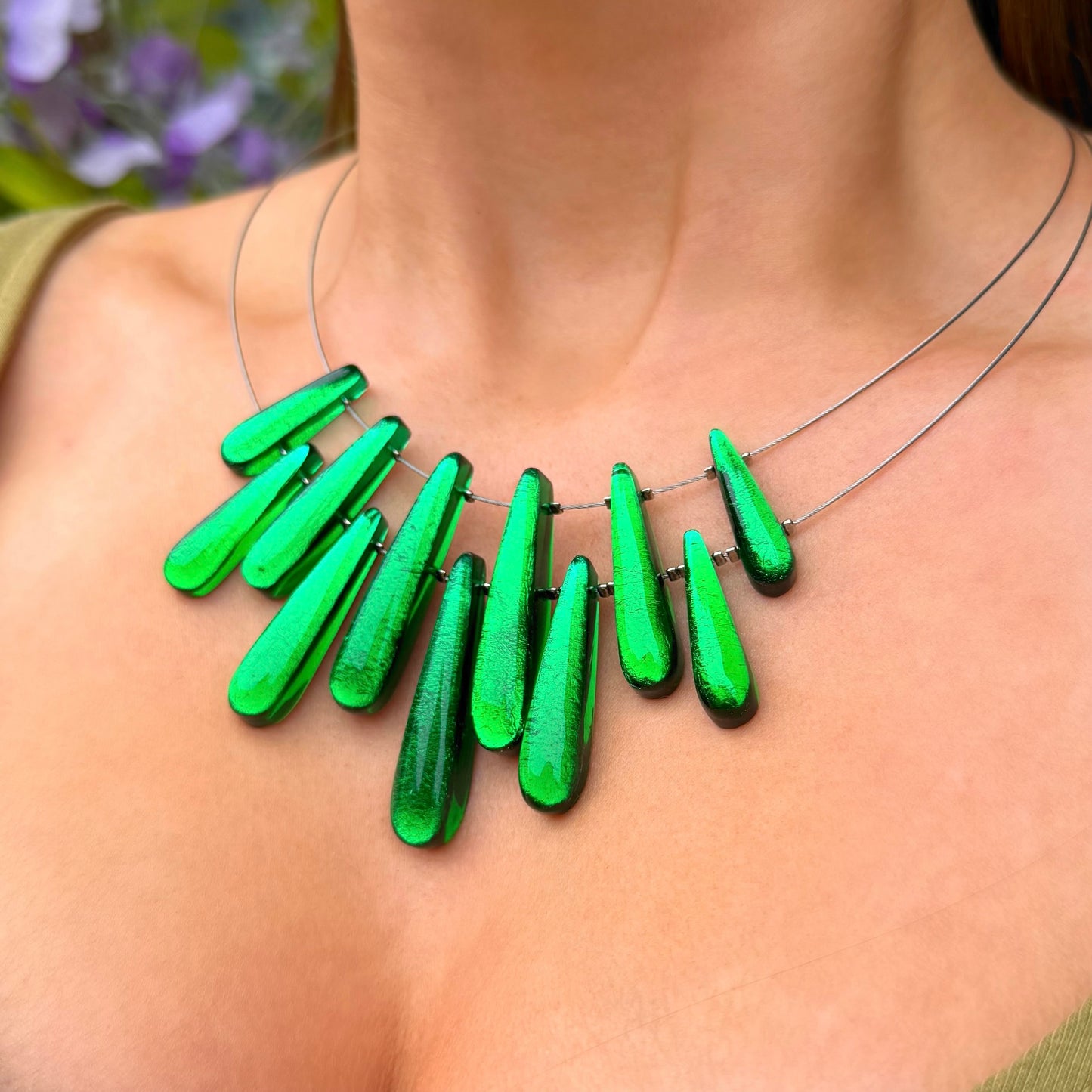 ‘Watch This Space’ Green Teardrop Necklace