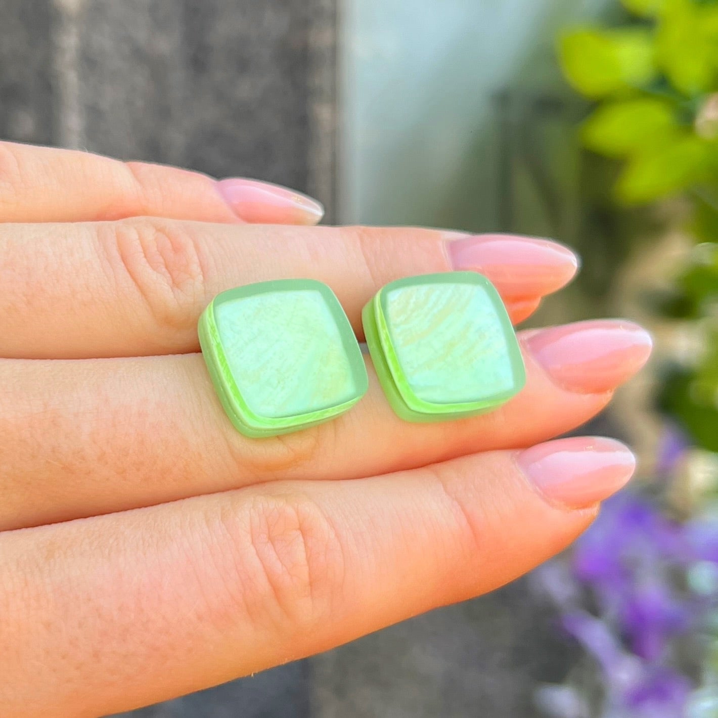 ‘Watch This Space’ Green Square Clip-On Earrings