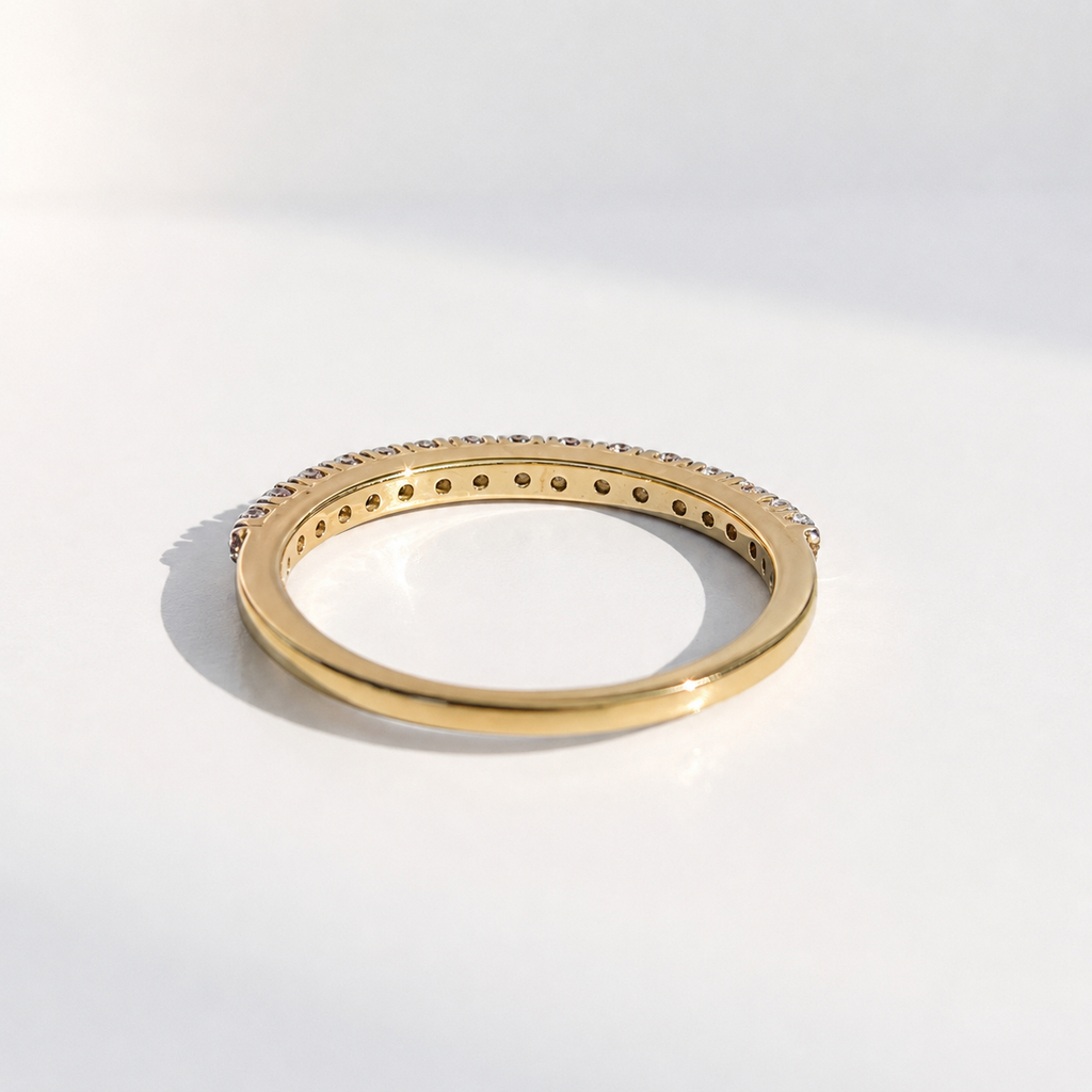 Modern Half Eternity Diamond 9ct Yellow Gold Band Ring | Size L ½