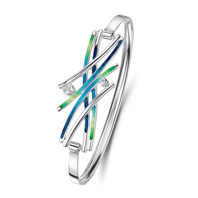 Pre-Order | Sterling Silver Wild Grasses Moonstone & Cubic Zirconia Bangle | Sheila Fleet