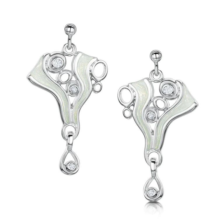 Opalescent Enamel 'Arctic Stream' Sterling Silver Drop Earrings | Sheila Fleet