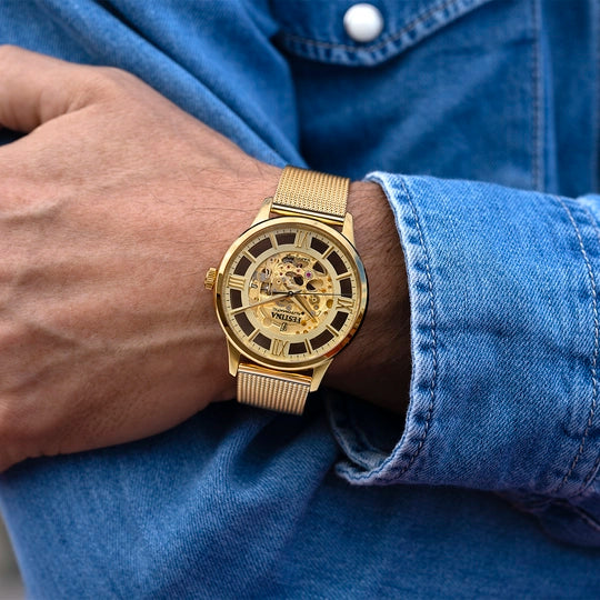 Festina Gents Skeleton Gold Steel Watch