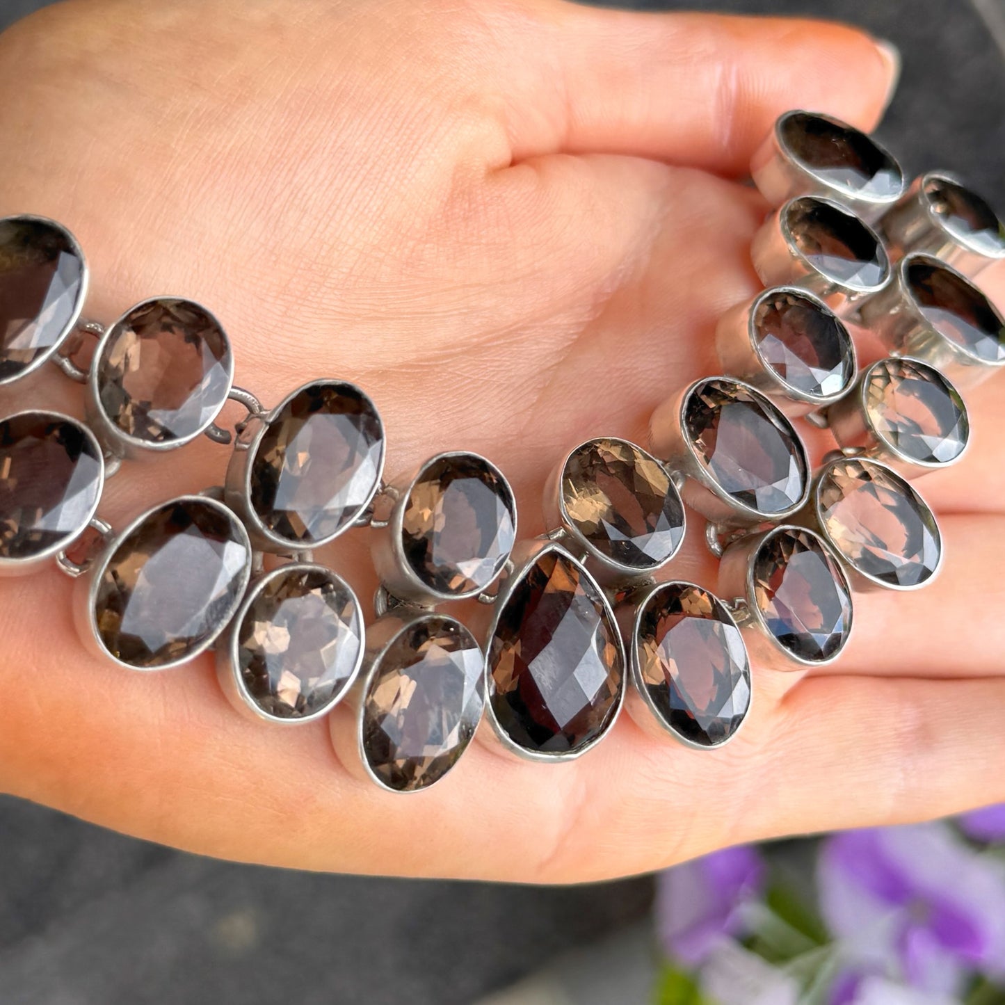 Smoky Quartz Sterling Silver Statement Gemstone Necklace