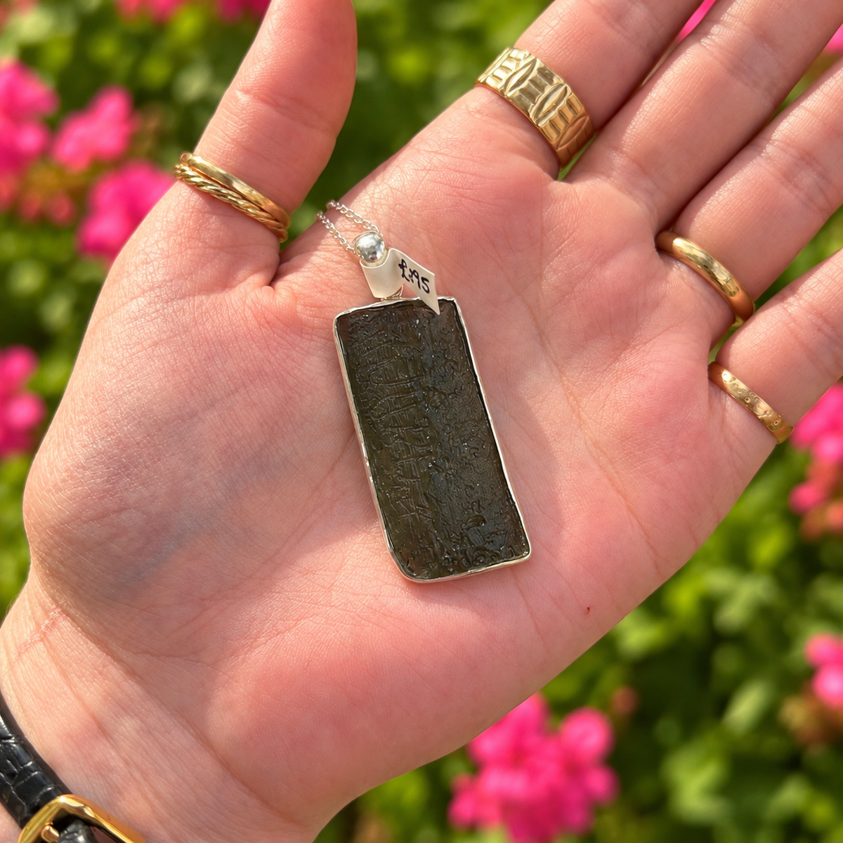 Rough Cut Green Moldavite Sterling Silver Pendant