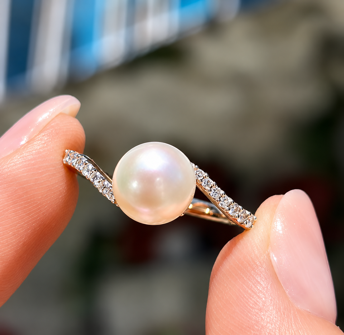 Pearl and Diamond 9ct Yellow Gold Twist Ring | Size L