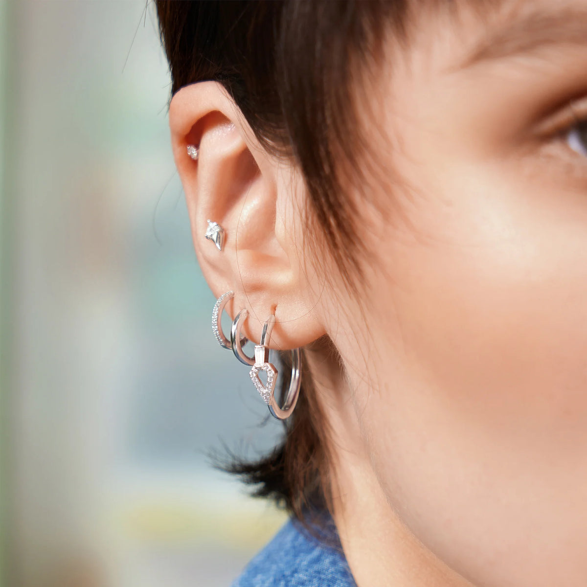 Sterling Silver Cubic Zirconia Geometric Hoop Earrings | Ania Haie