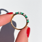 Emerald and Diamond Dainty 9ct Yellow Gold Half Eternity Ring | Size O