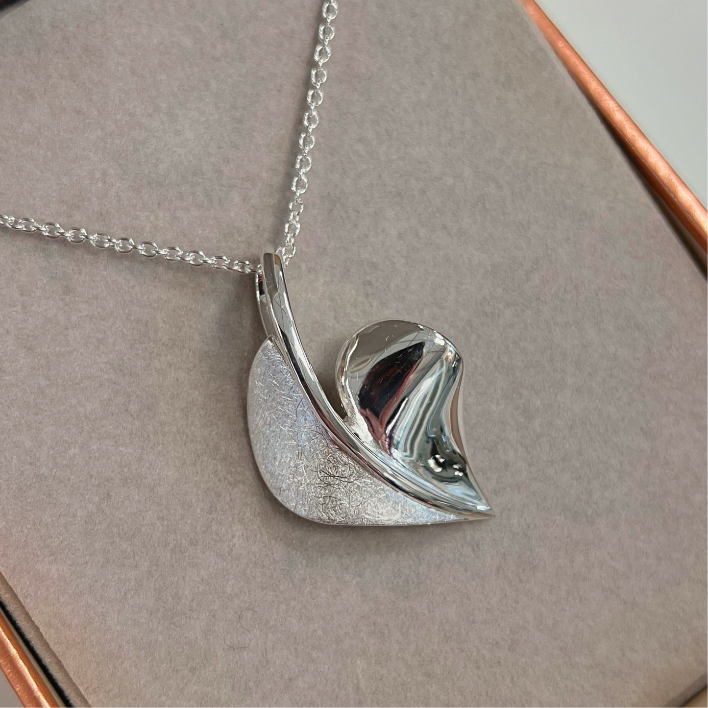 Contemporary Sterling Silver Organic Heart Shaped Necklace