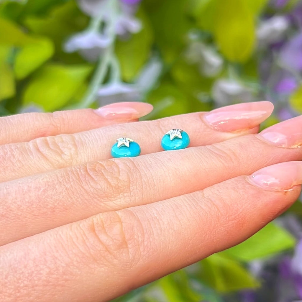 Dainty Turquoise & Diamond 9ct Gold Stud Earrings