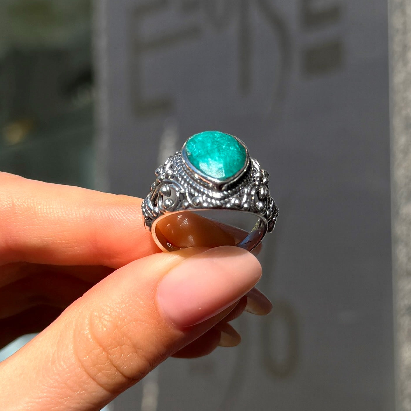 Emerald Sterling Silver Boho Ring