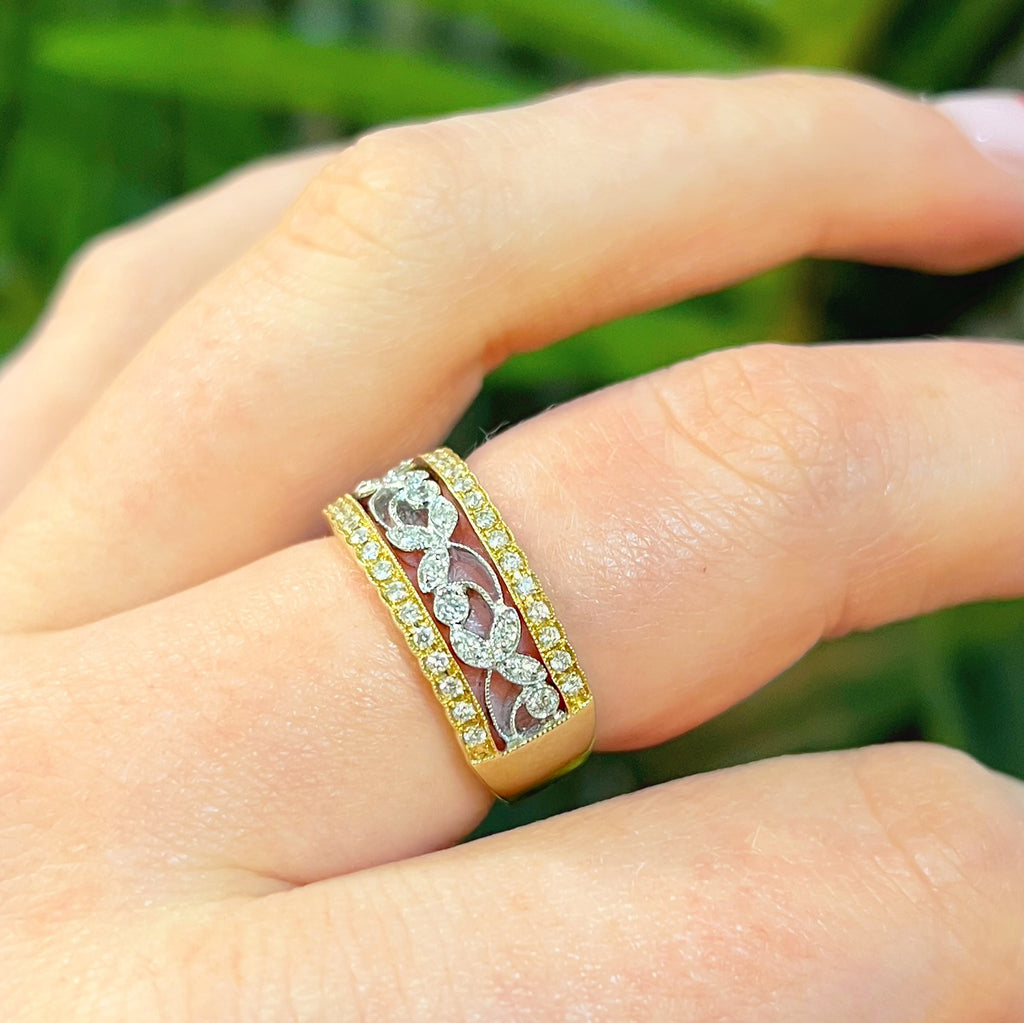 Floral Inspired Diamond 18ct Yellow and White Gold Ring | Size N