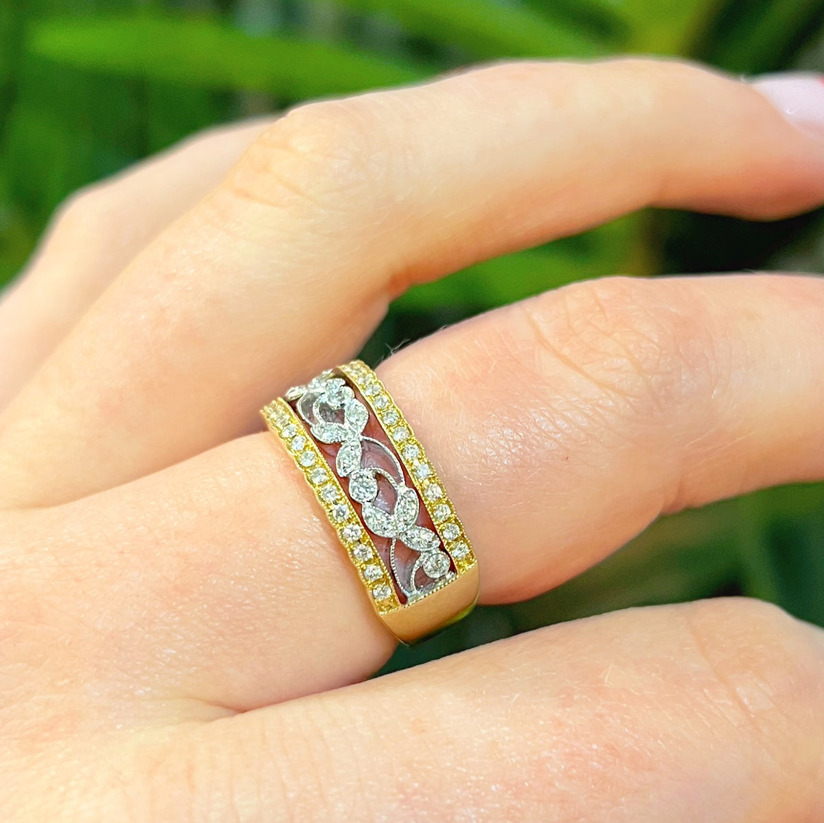 Floral Inspired Diamond 18ct Yellow and White Gold Ring | Size N