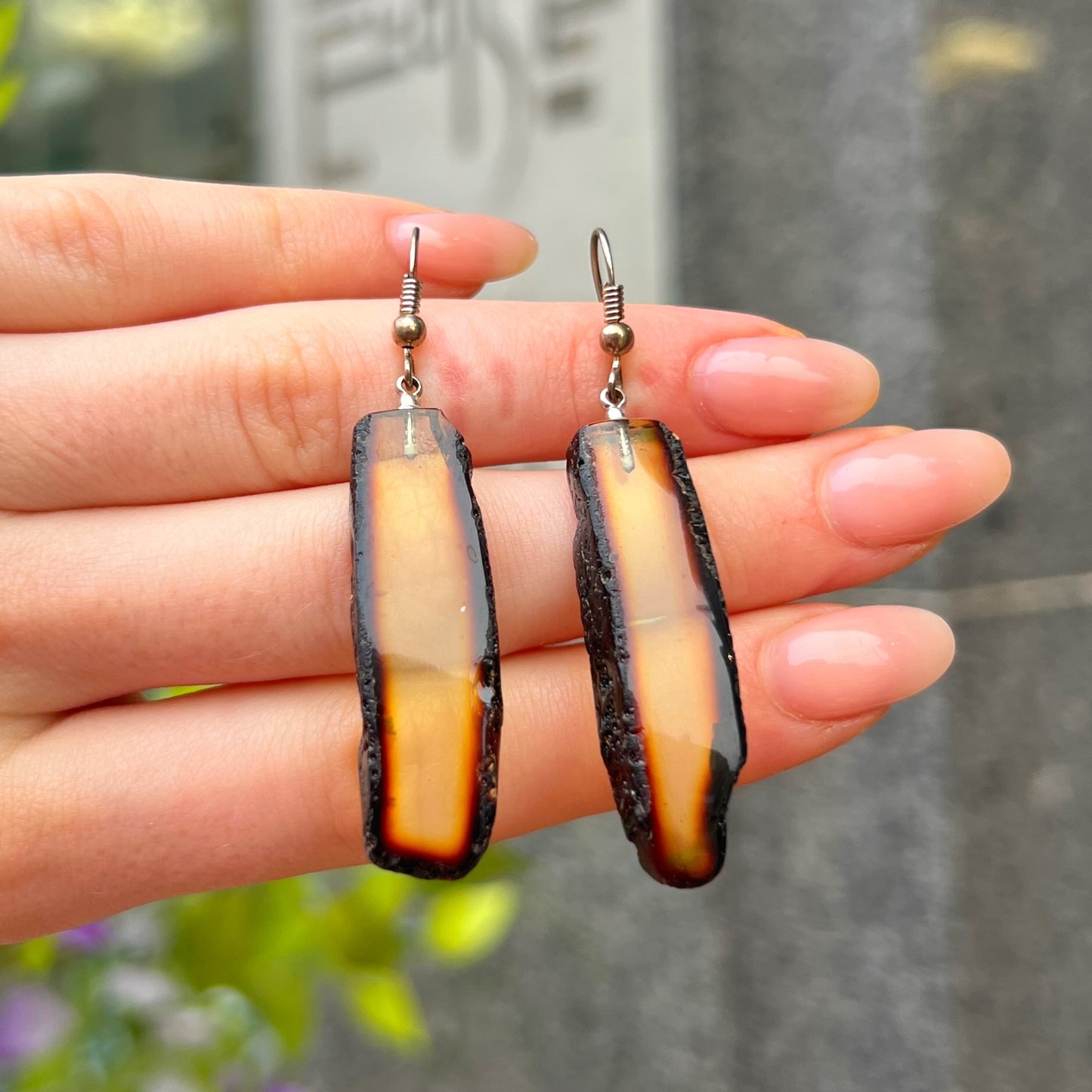 Sterling Silver Raw Orange Amber Drop Earrings