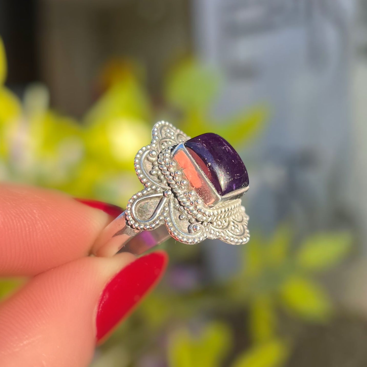 Boho Inspired Amethyst Chunky Ring | Size R ½