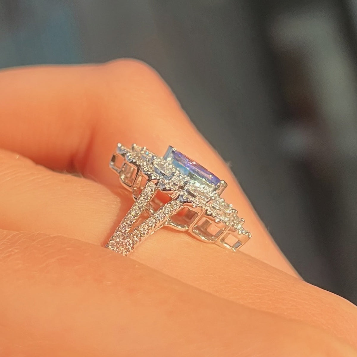 'The Victoria' Marquise Tanzanite and Diamond 18ct White Gold Ring | Size O