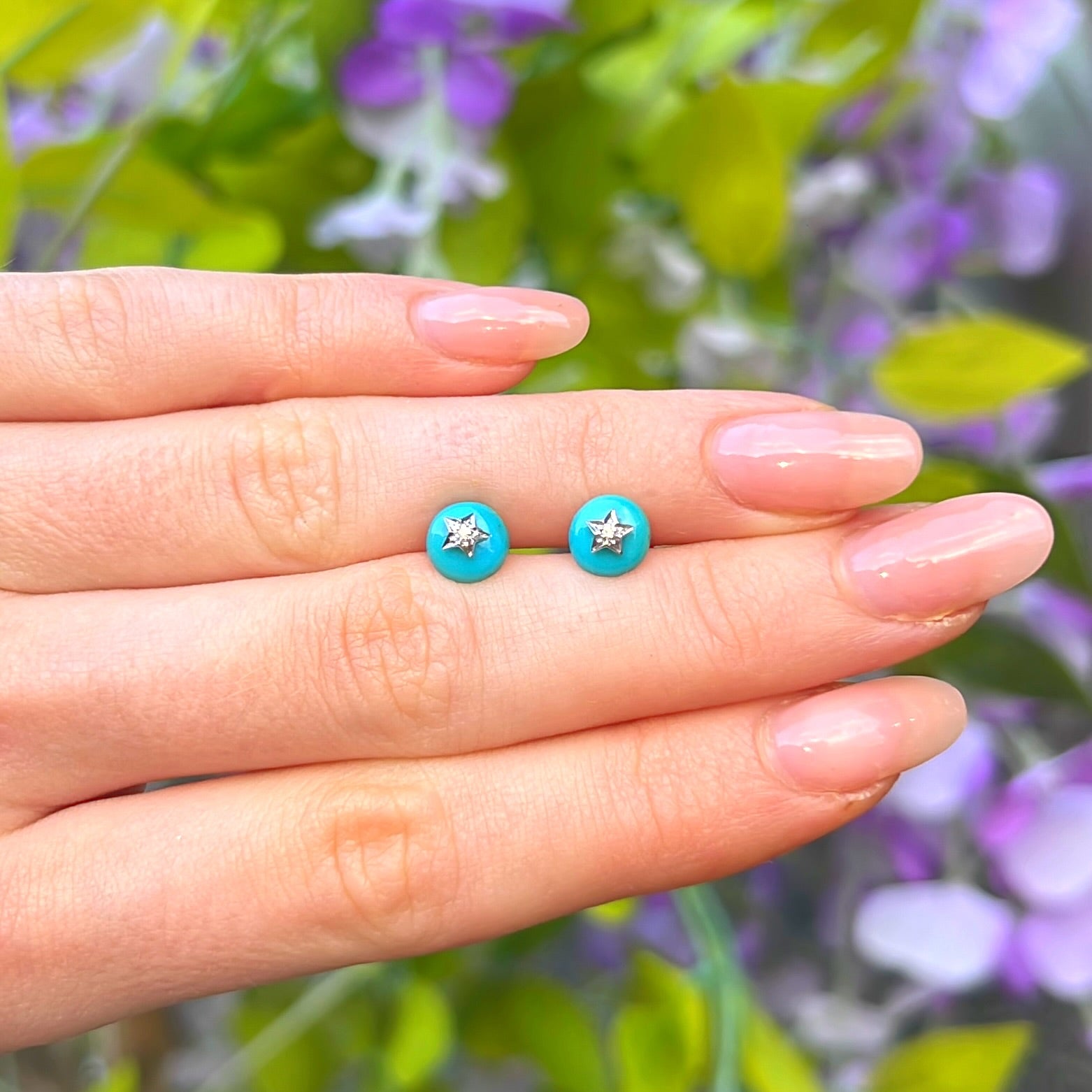 Dainty Turquoise & Diamond 9ct Gold Stud Earrings