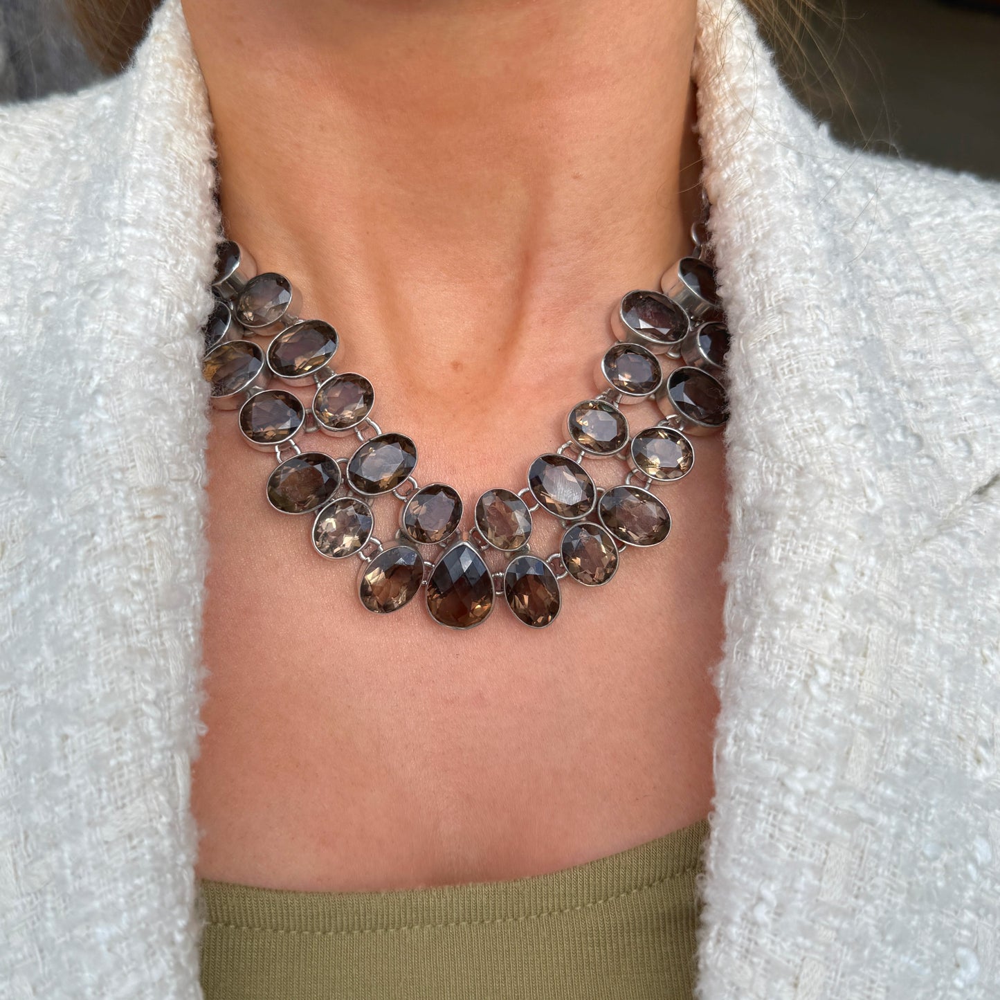 Smoky Quartz Sterling Silver Statement Gemstone Necklace