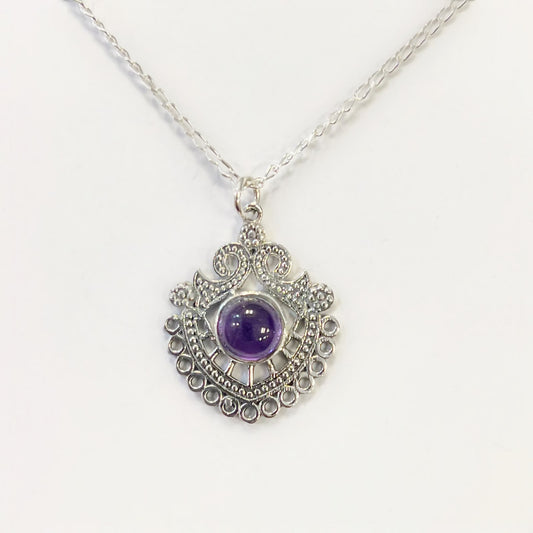 Ornate Sterling Silver Filigree Amethyst Necklace