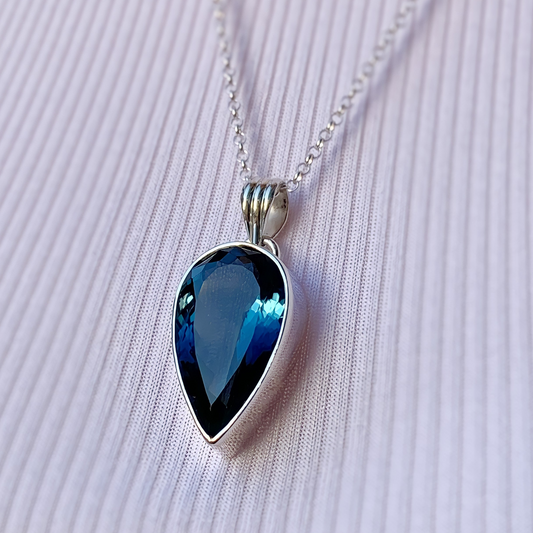 Large Pear Cut Sterling Silver London Blue Topaz Pendant