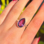 Plain Pear Shaped Faceted Amethyst Sterling Silver Ring | Size L ½