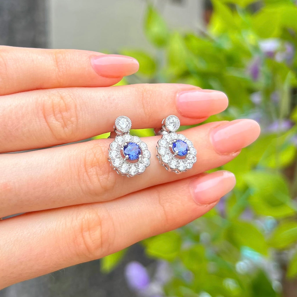 Blue Cubic Zirconia Sterling Silver Stud Earrings