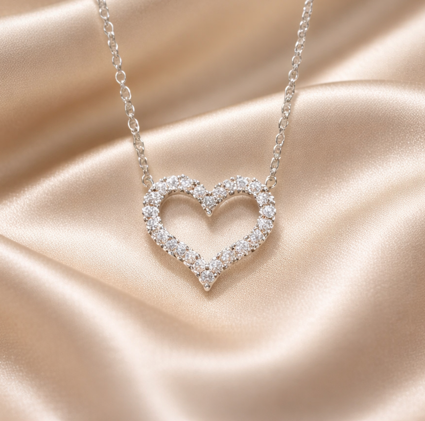 Cubic Zirconia Sterling Silver Heart Necklace
