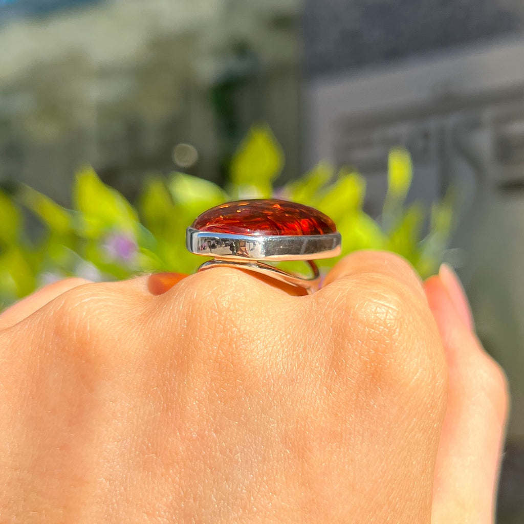Orange Amber Sterling Silver Super Chunky Ring | Size U