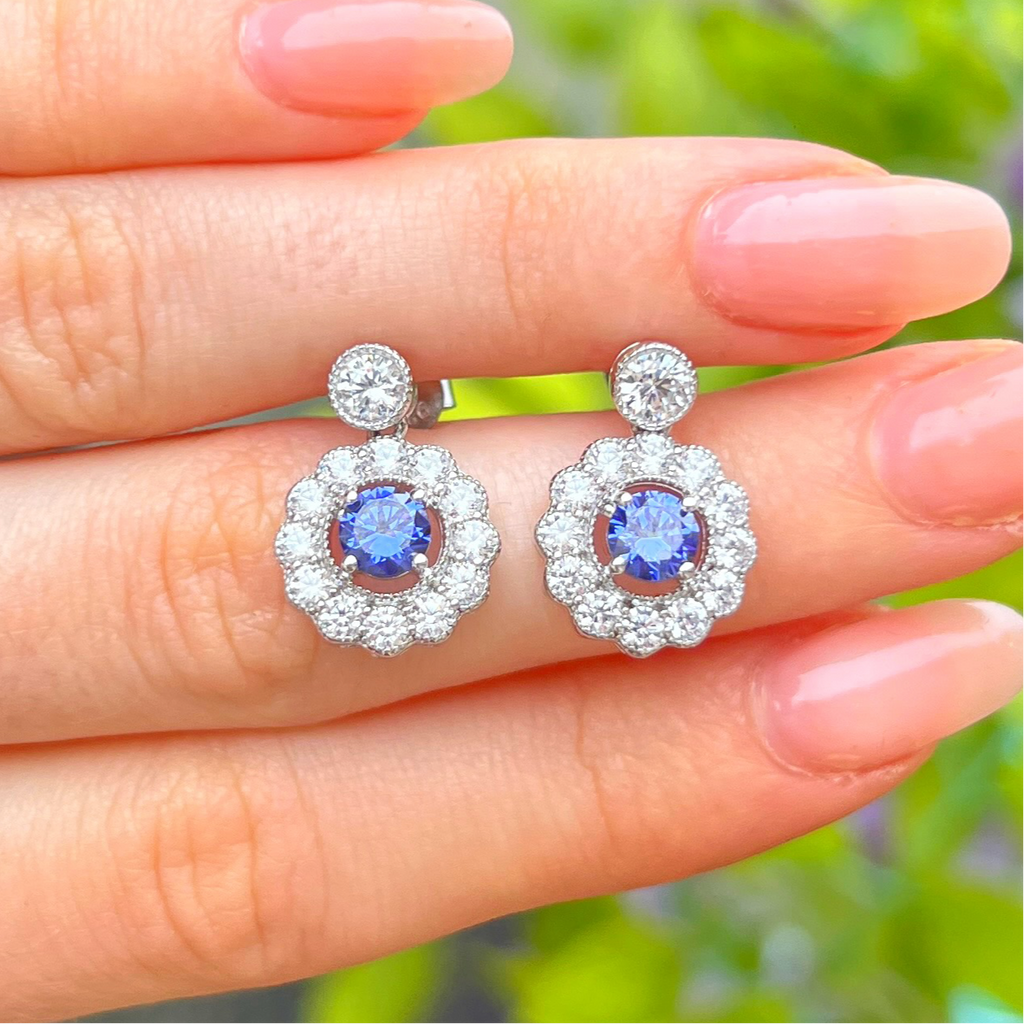 Blue Cubic Zirconia Sterling Silver Stud Earrings