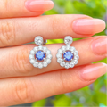 Blue Cubic Zirconia Sterling Silver Stud Earrings