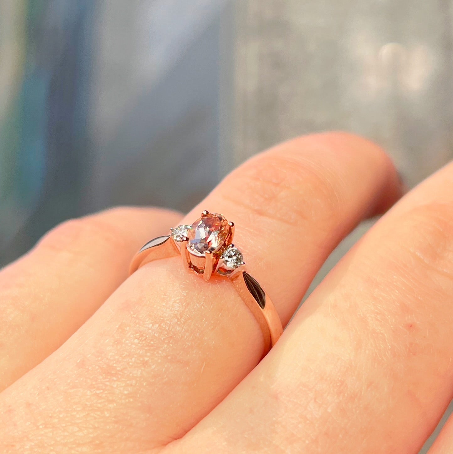 Morganite and Diamond 9ct Rose Gold Trilogy Ring | Size M ½