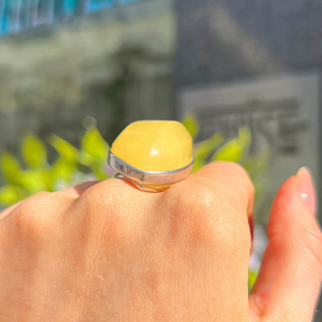 Yellow Butterscotch Amber Sterling Silver Chunky Ring | Size T