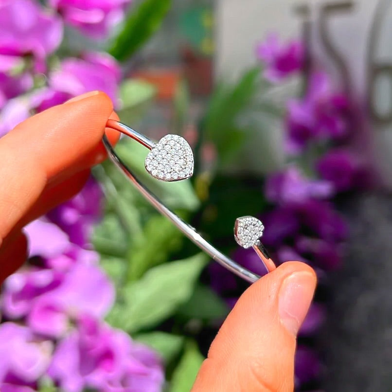Sterling Silver & Cubic Zirconia Double Heart Children's Bangle (age 3-12 years)