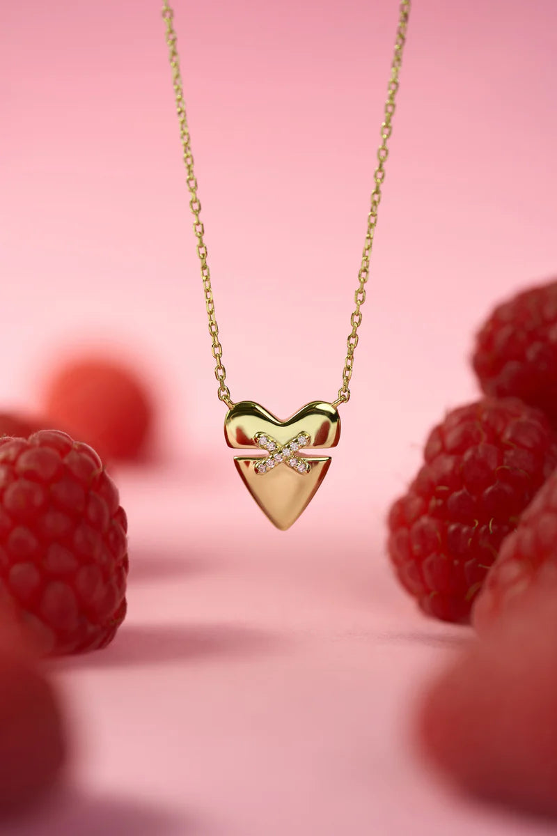 Pre-Order | Gold Heart Kiss Pave Necklace | Ania Haie