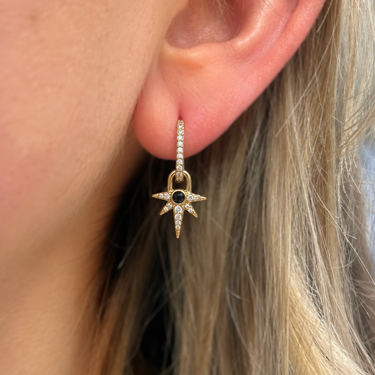 14ct Gold Plated Black Onyx Star Drop Huggies | Ania Haie