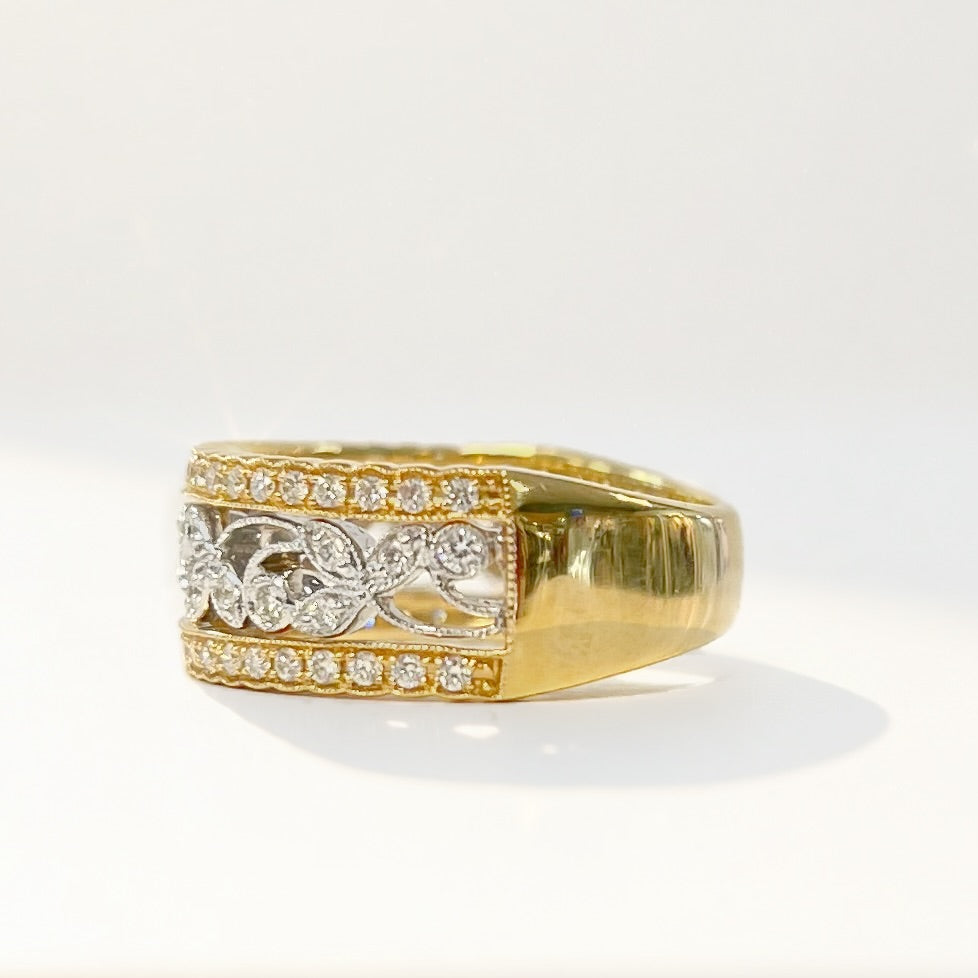 Floral Inspired Diamond 18ct Yellow and White Gold Ring | Size N