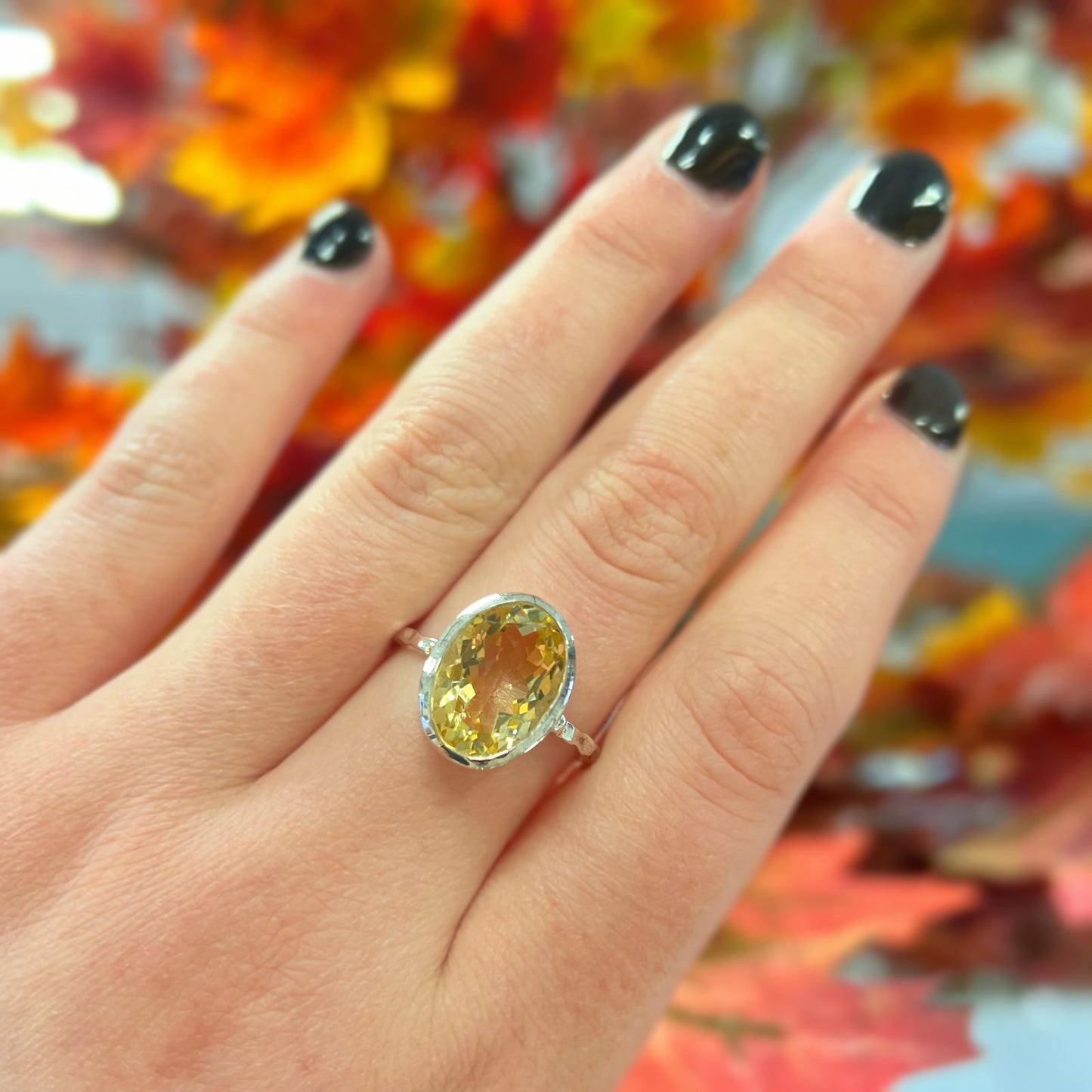 Sterling Silver Bezel-Set Oval Citrine Solitaire Ring - Size S