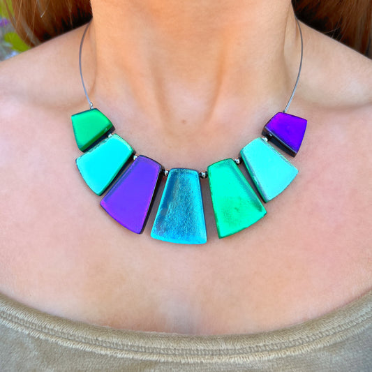 ‘Watch This Space’ Green, Blue & Purple Statement Necklace