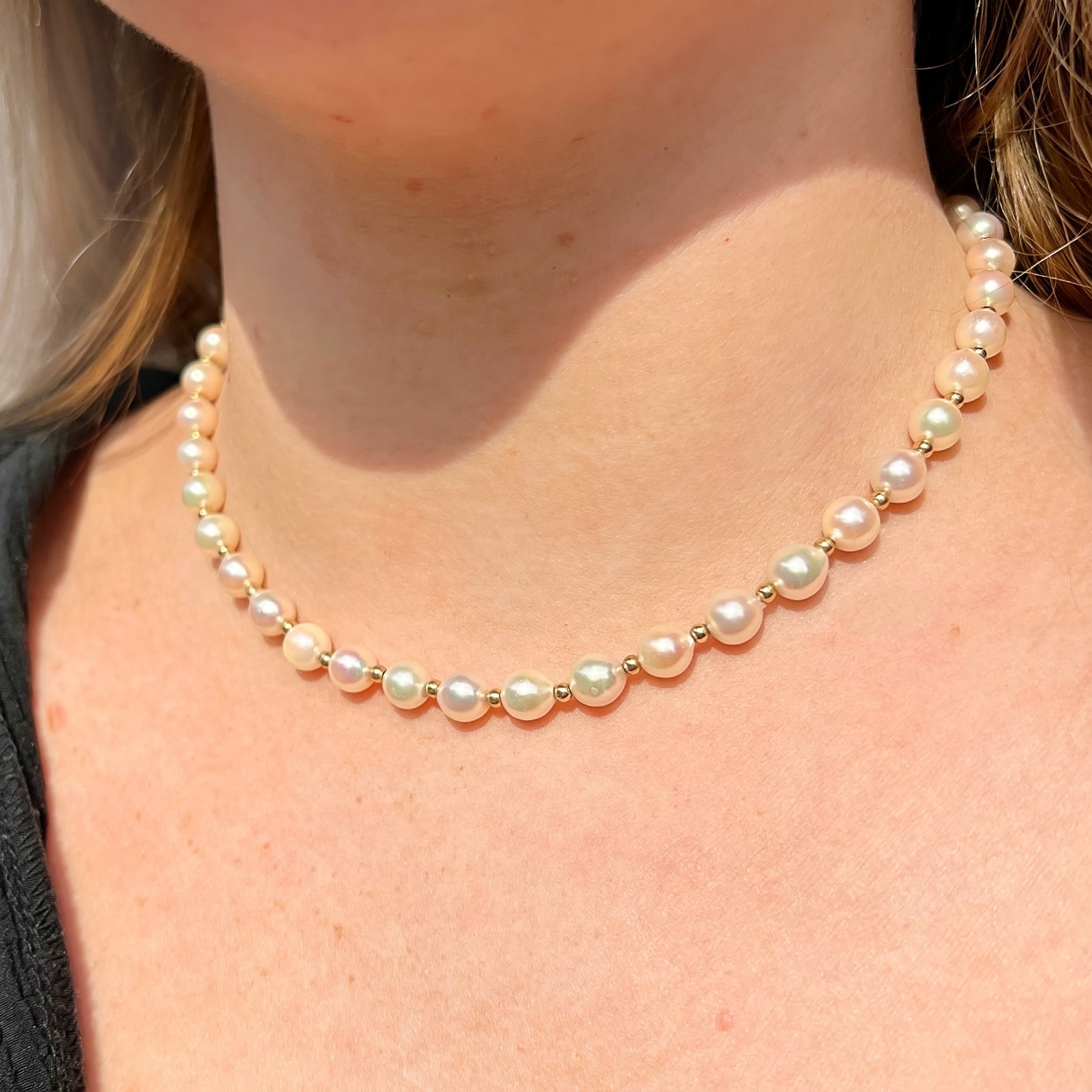 Vintage Pearl 9ct Yellow Gold Beaded Necklace