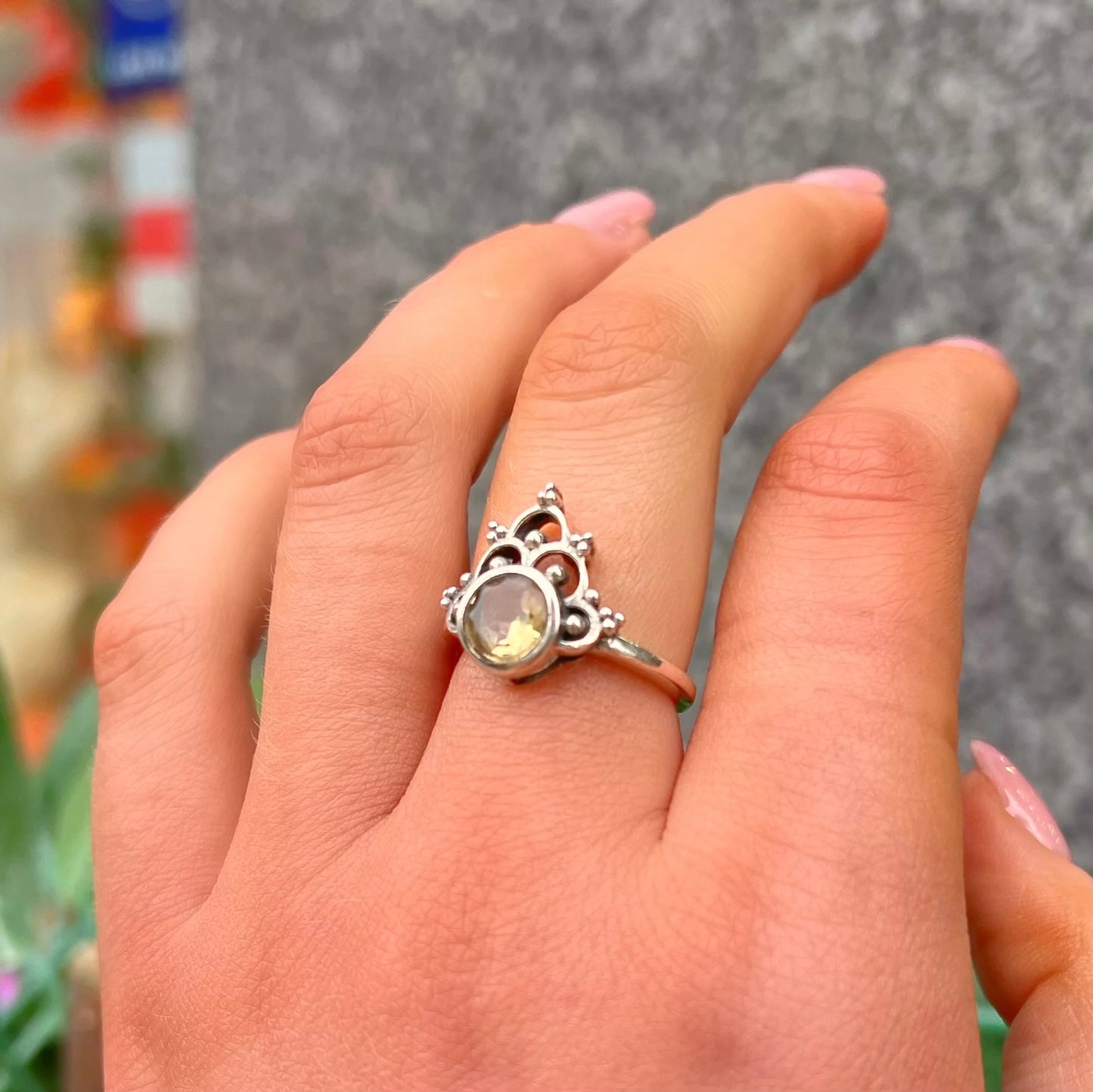 Sterling Silver Mandala Citrine Ring - Size M