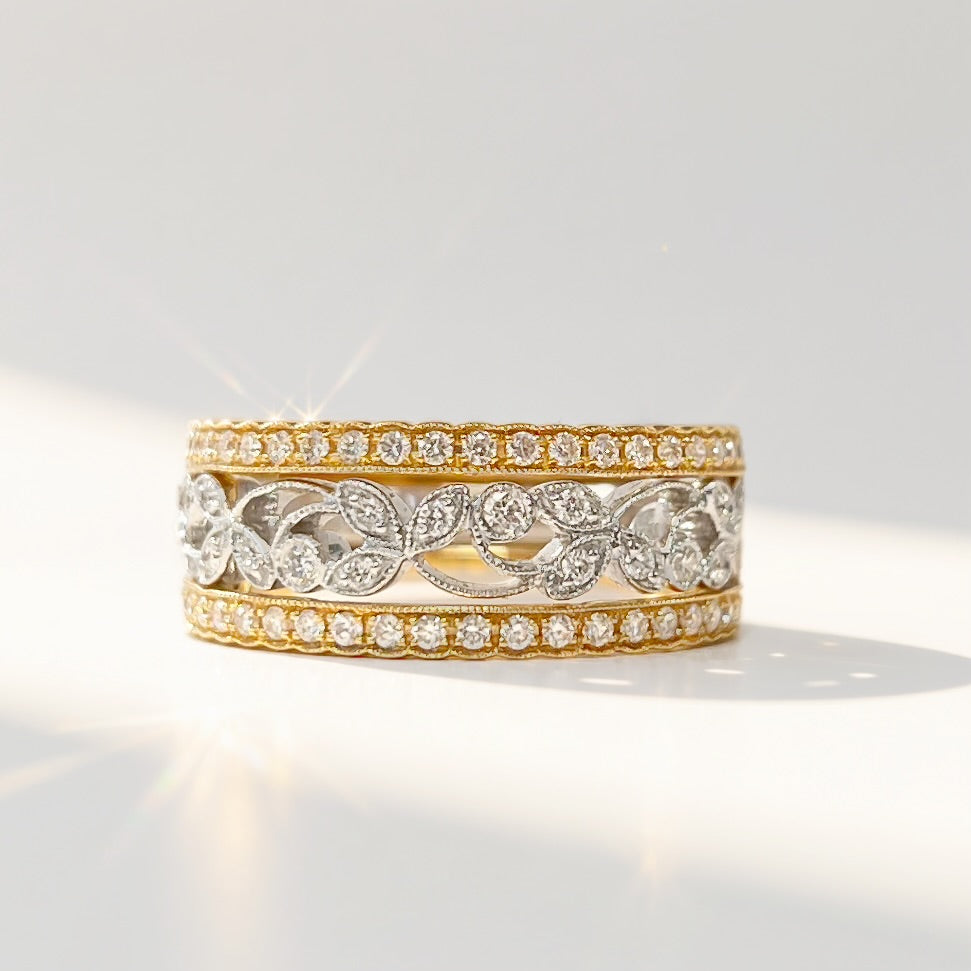Floral Inspired Diamond 18ct Yellow and White Gold Ring | Size N