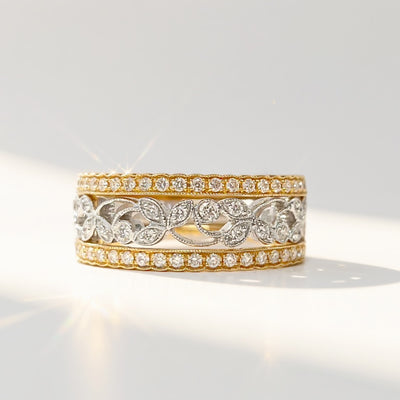 Floral Inspired Diamond 18ct Yellow and White Gold Ring | Size N