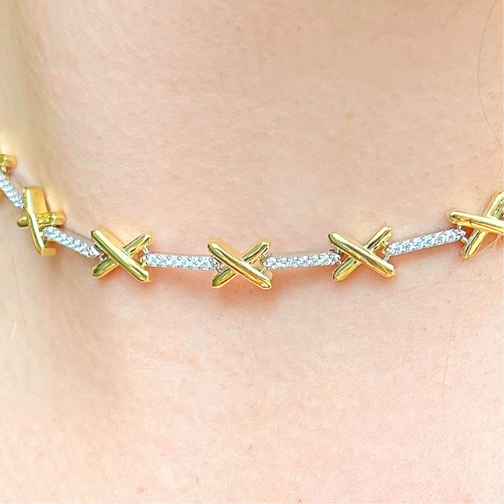 Cubic Zirconia Sterling Silver and Gold Plated Kisses Necklace
