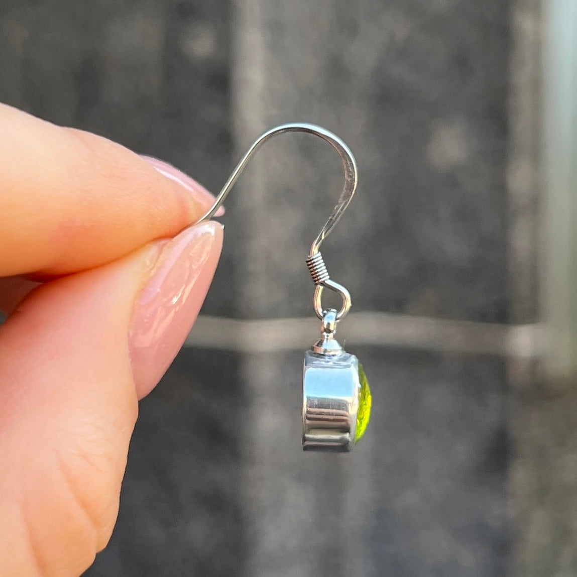 ‘Watch This Space’ Small Green Round Drop Earrings