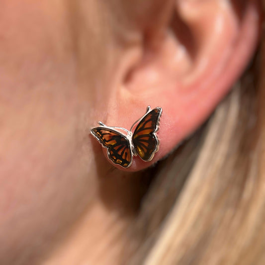 Sterling Silver Amber Butterfly Earrings
