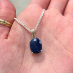 Oval Cut 8.20ct Blue Sapphire Sterling Silver Pendant & Chain