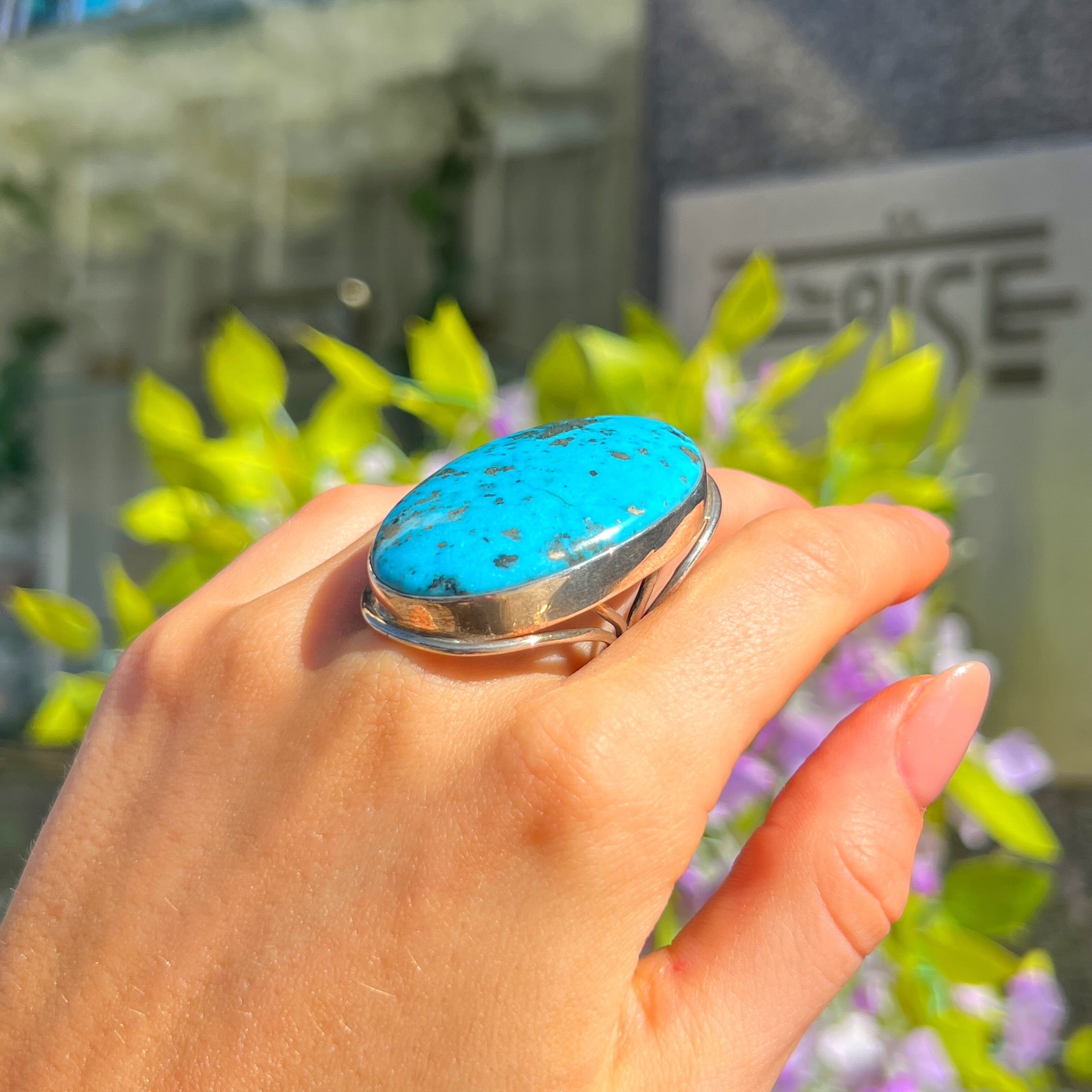 Turquoise Sterling Silver Chunky Ring | Size P