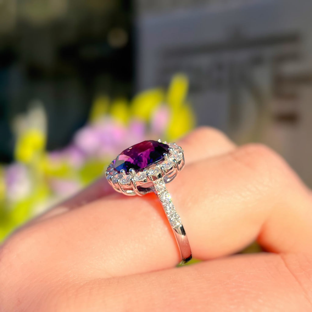 'The Elizabeth' Amethyst and Diamond 18ct White Gold Dress Ring | Size N ½